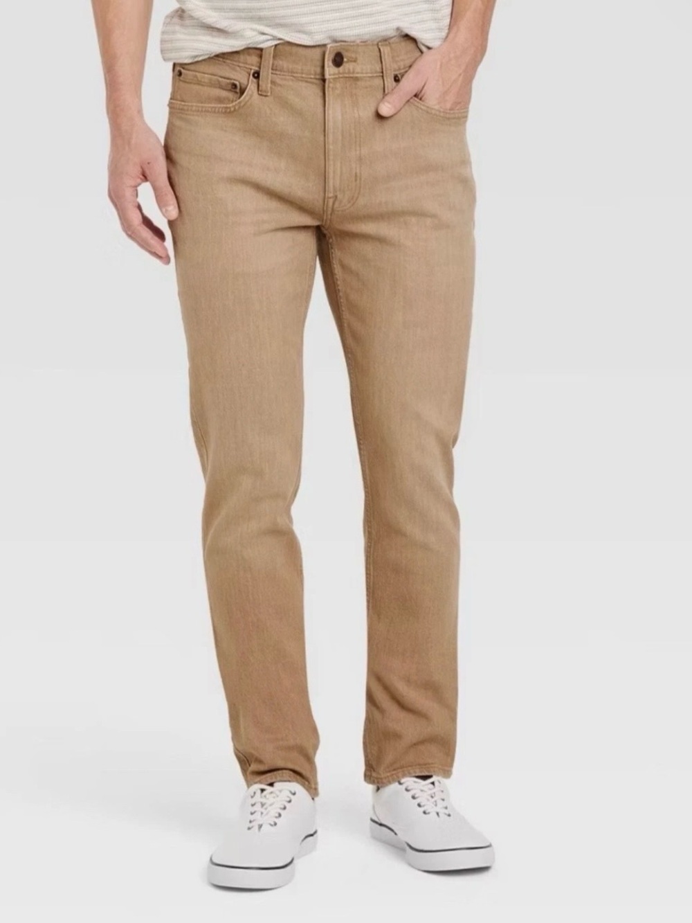 Goodfellow & Co Slim Fit Khaki Tan Stretch Denim Mid Rise Jeans Mens 28x30 GUC